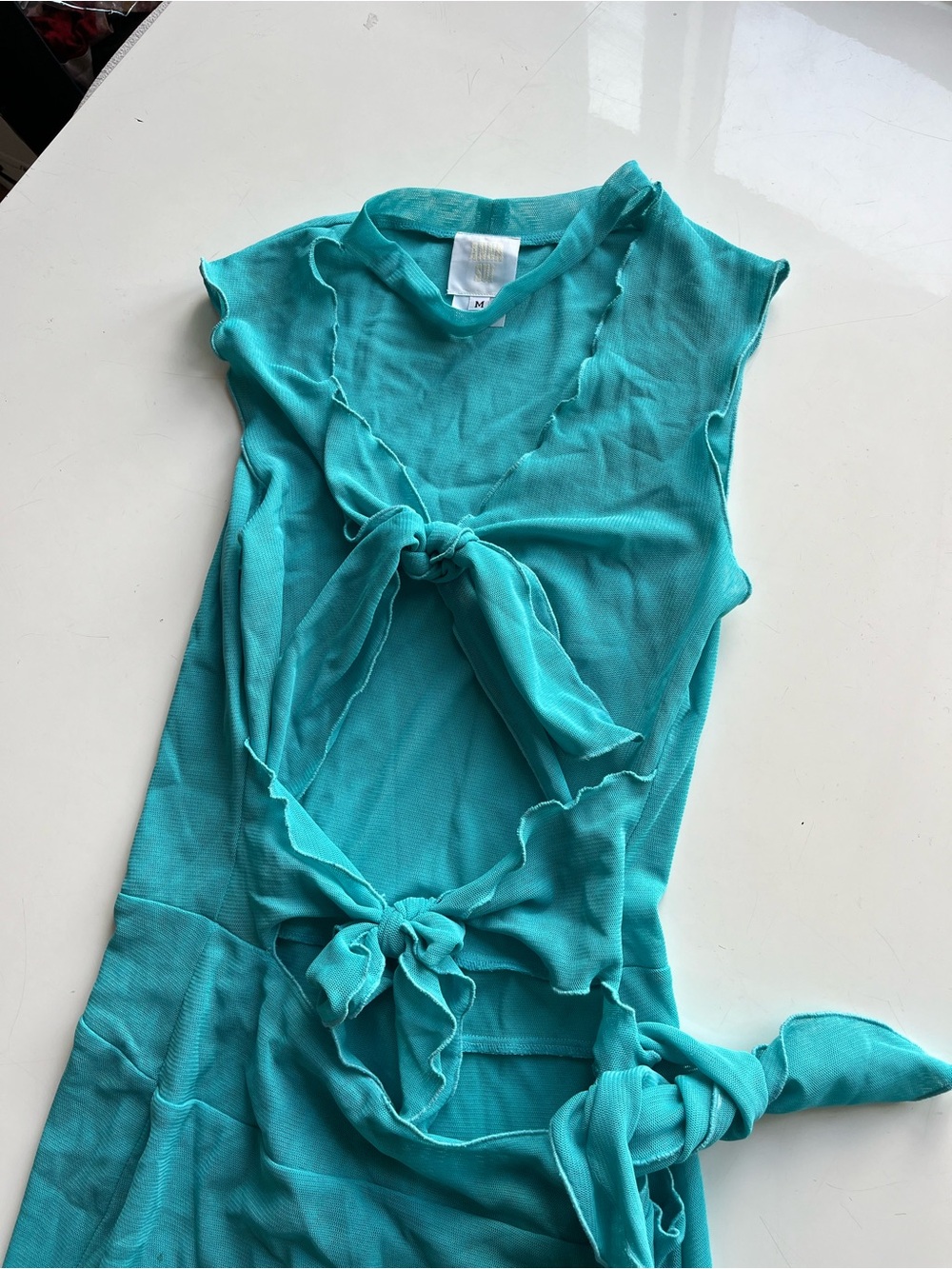 Anna Sui Turquoise Tie-Front Sleeveless Dress - Picture 4 of 6